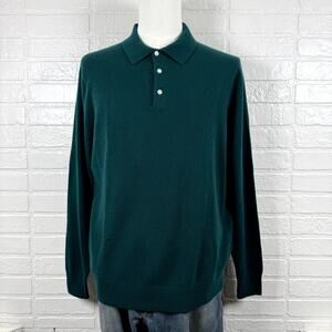 J.Crew Polo Sweater Mens XL Dark Green 100% Cashmere Knit Minimalist Casual Wear